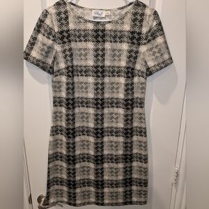 Eliza J Geometric Check Print Dress | Size 6 | Black Gray Beige